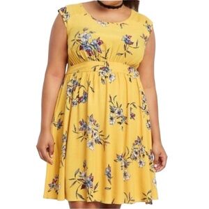 Torrid Yellow Floral Print Lightweight Spring Summer Feminine Casual Dress 1X